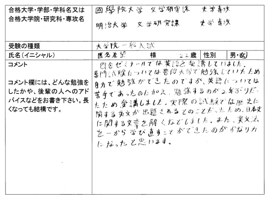2016 明治大学大学院 文学研究科 合格 大学院入試 合格体験記 四谷ゼミナール